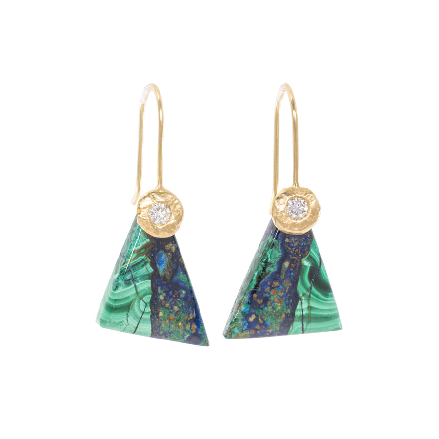 Azurite Malachite + Diamond Drop Earrings - 18k