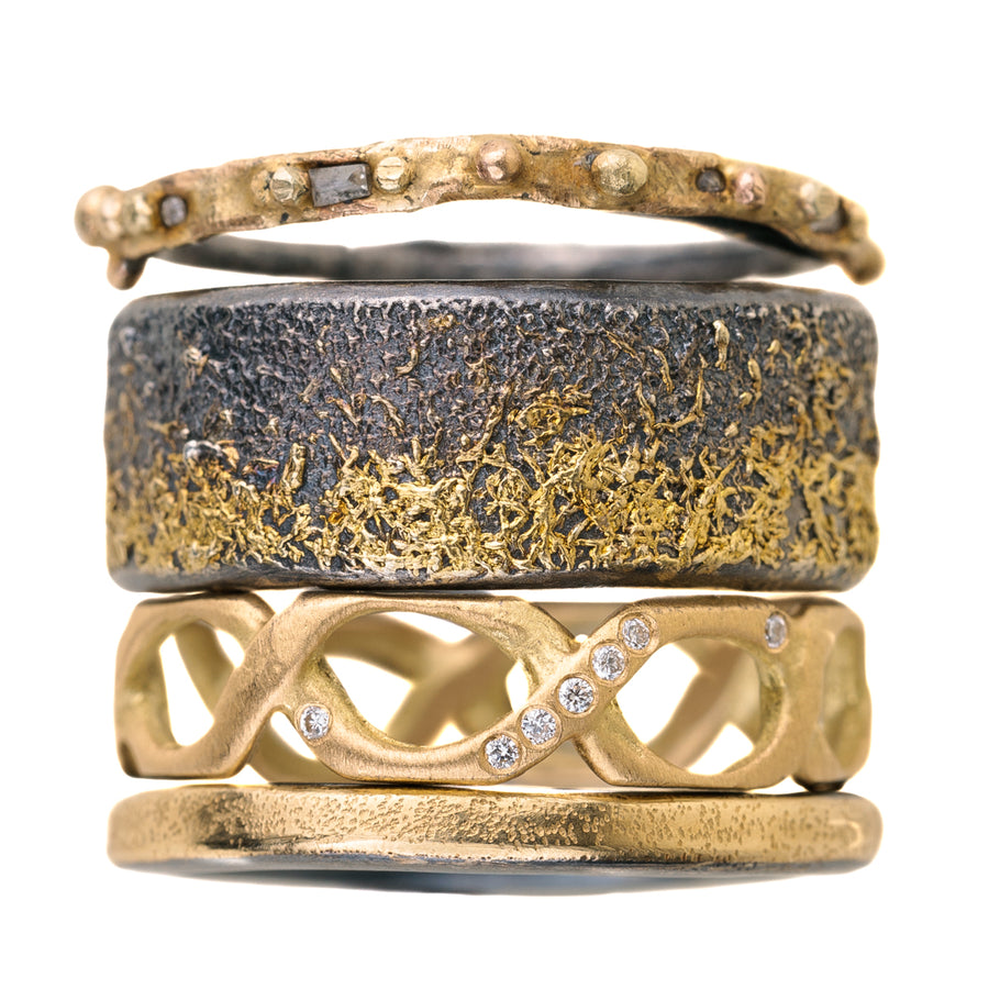 Black + Gold Dusted Band - 22k Gold + Oxidized Argentium Silver