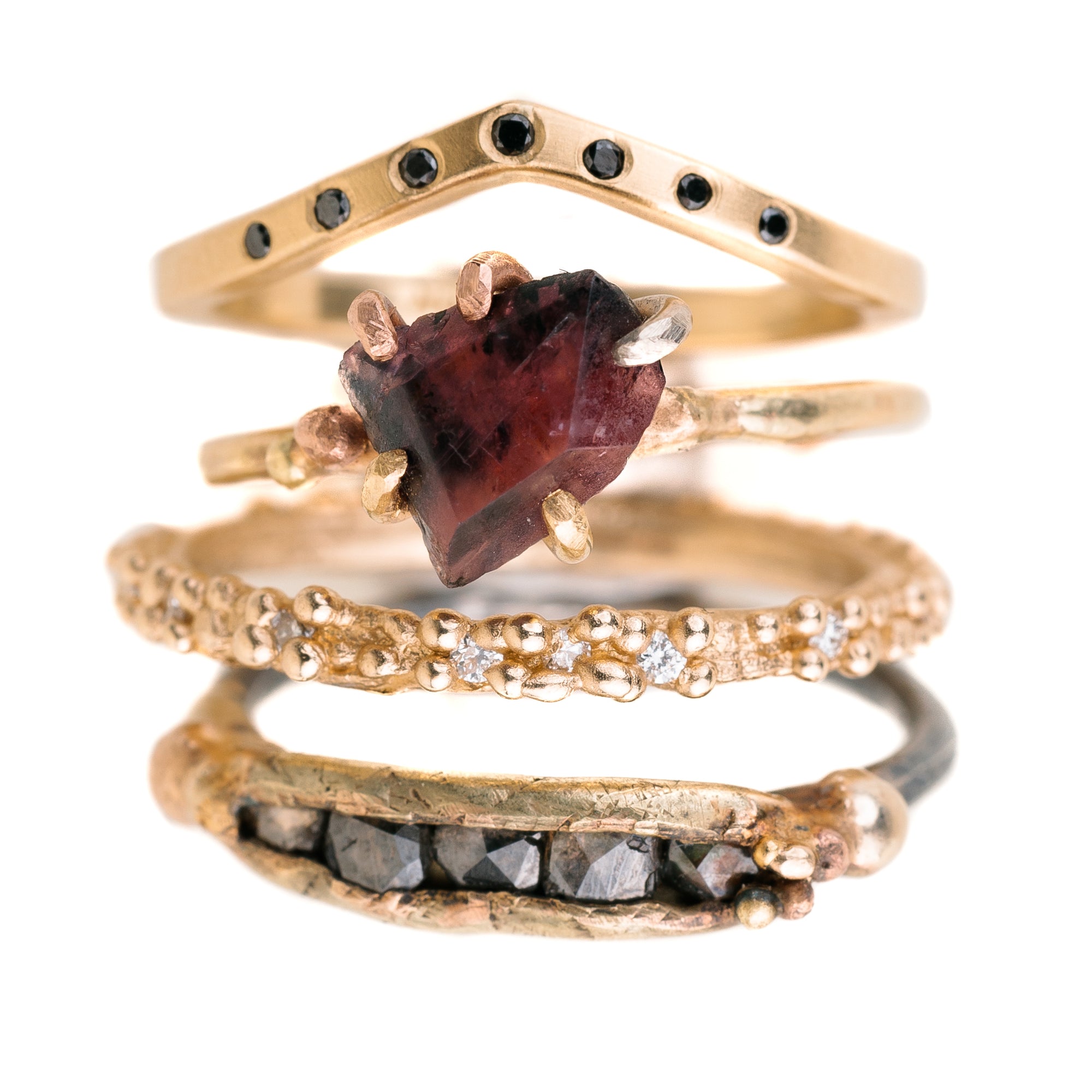 Tiara Shadow Band - 18ky Gold, 14kpw Gold + VS Diamonds, Black Diamonds