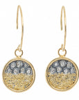 Traveler’s Coin Earrings - 22ky gold dust, 18k Gold, Oxidized Silver + Reclaimed Diamonds