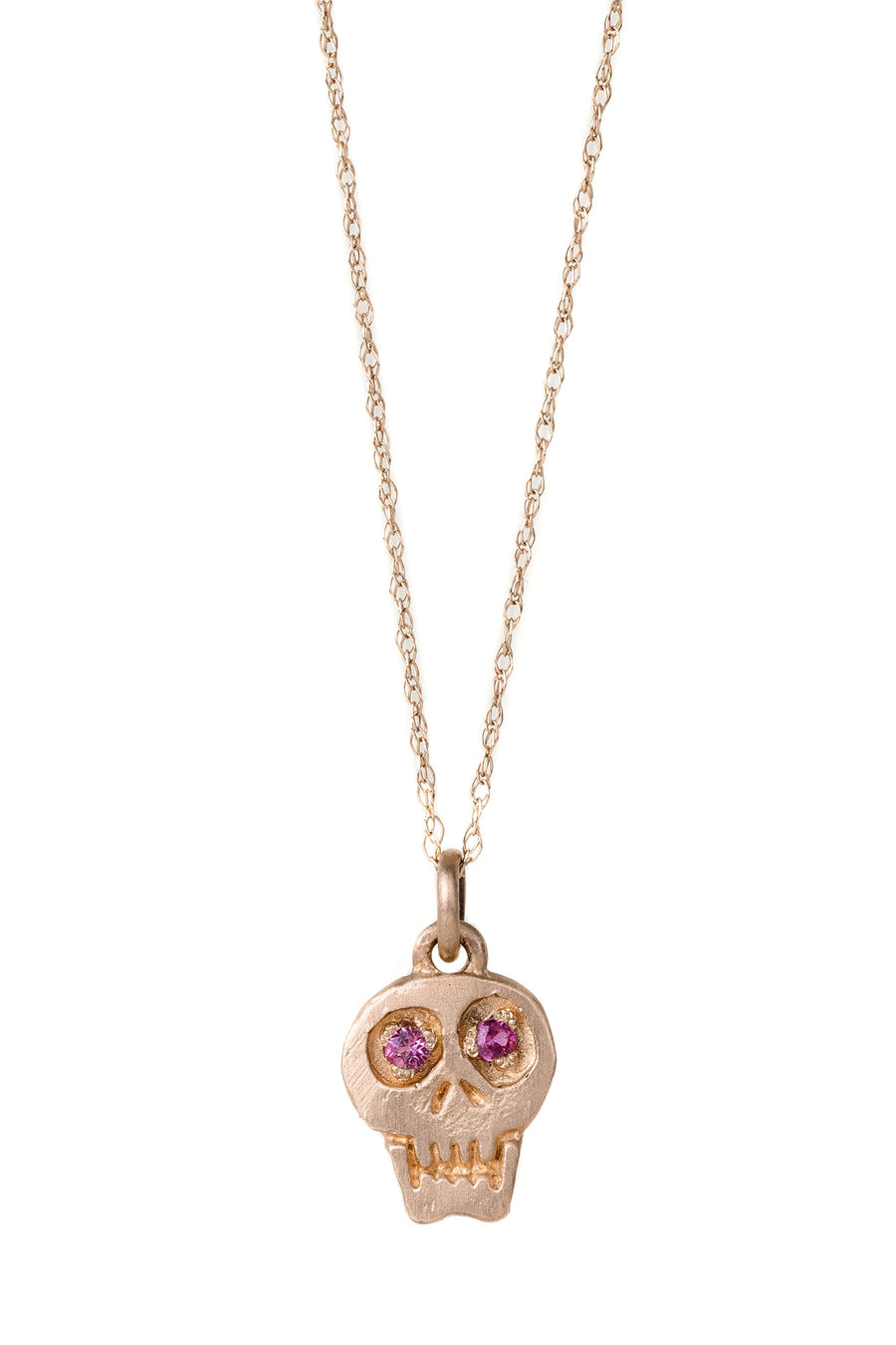 Charmed Skull Hot Pink Sapphire Necklace - 14k Gold