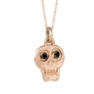 Charmed Skull Black Diamond Necklace - 14k Gold
