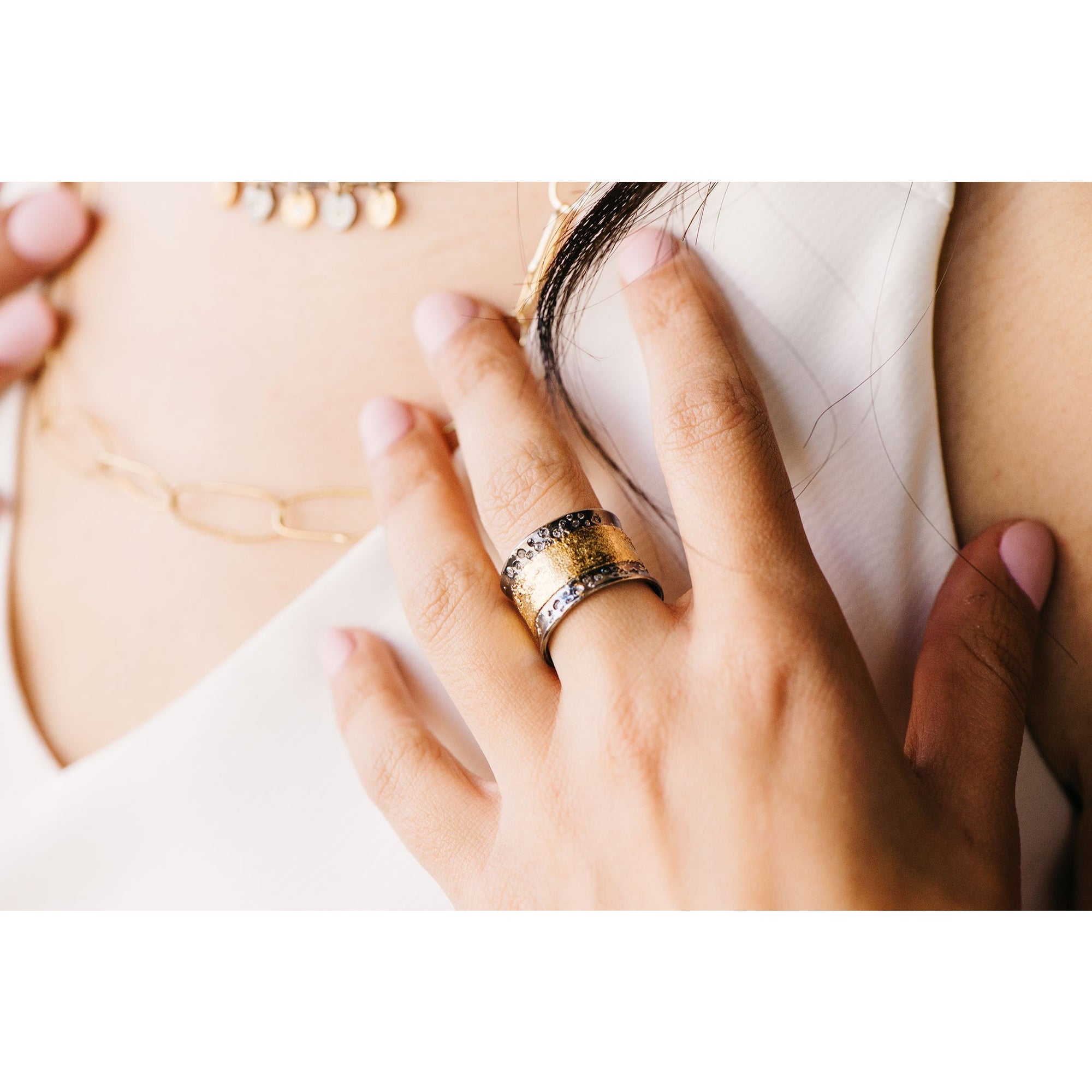 Radiance Band - 18k Gold, Oxidized Silver + Diamonds
