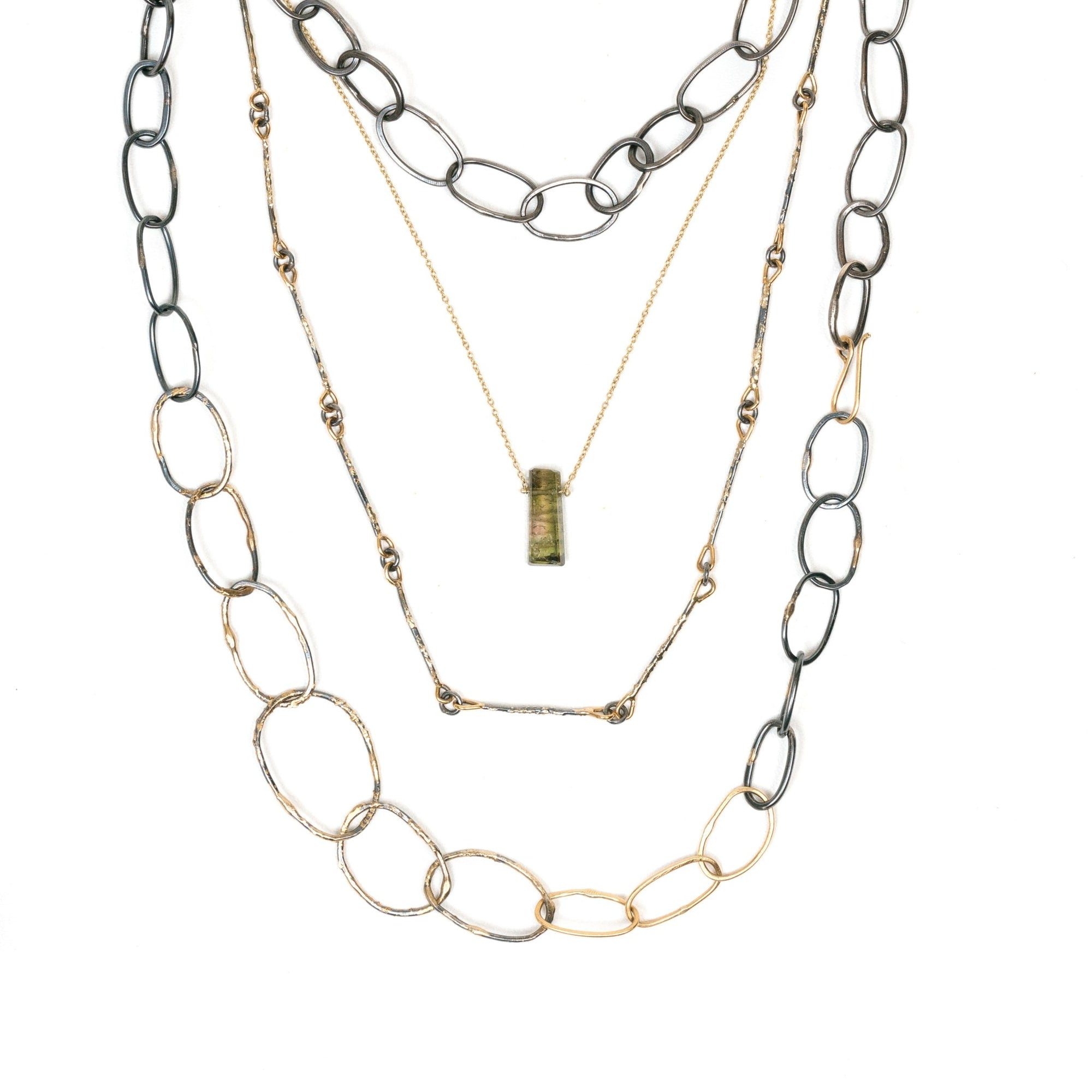 Dusted Bar + Link Necklace - 22k/14k Gold + Oxidized Silver - KMJ Kate Maller Jewelry Jewelry - Necklaces