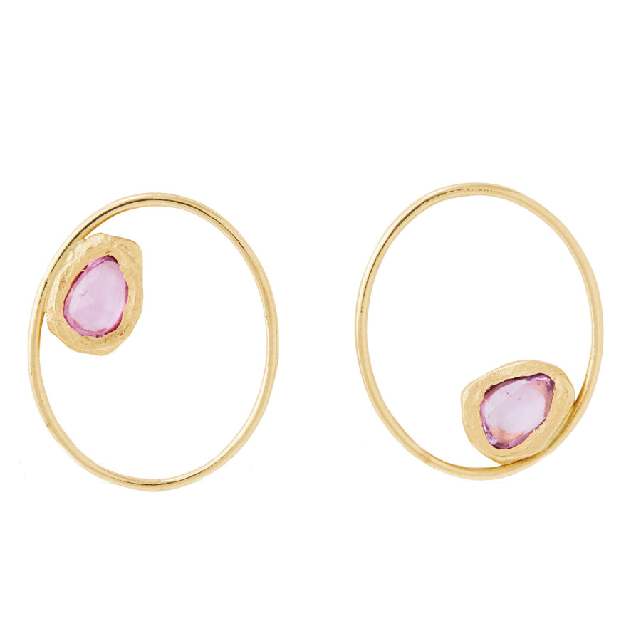 Large Open Oval Earrings - 18k Gold + Sapphires