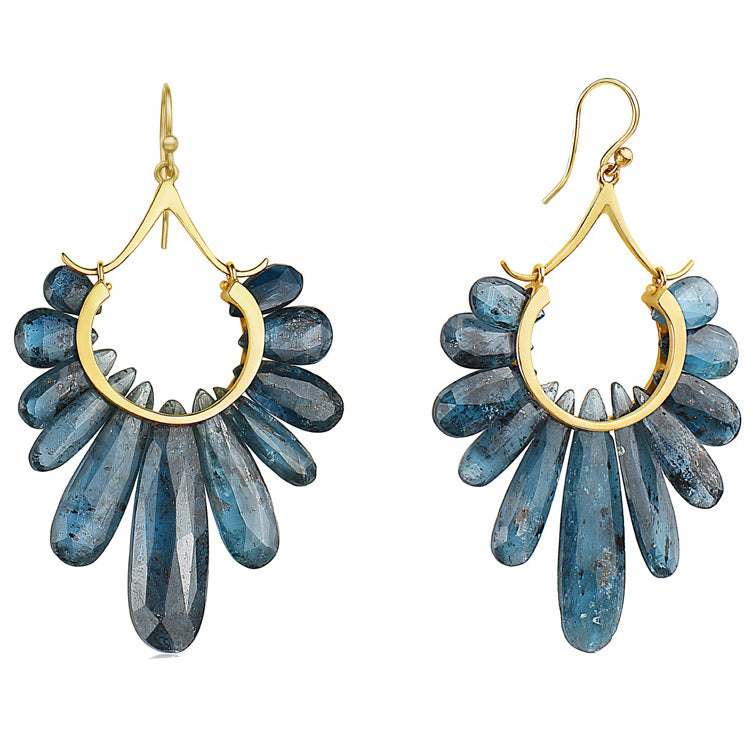 Large Peacock Earrings - 14k Gold + Orissa Kyanite