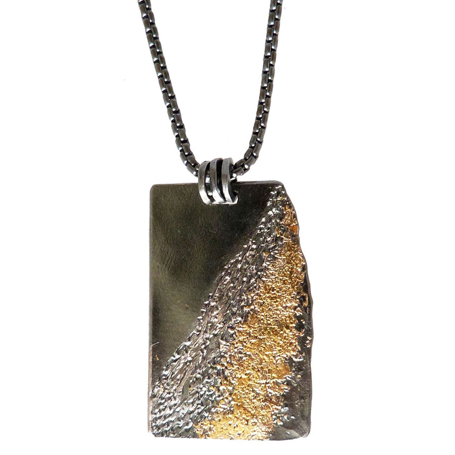 Long Boulder Necklace - 22k Gold, Oxidized Silver