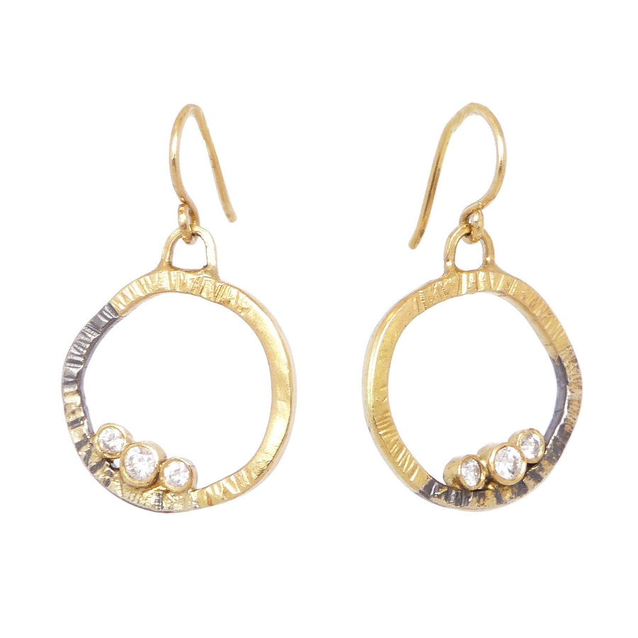 Mini Turning Aspen Earrings with Diamonds - 18k Gold, Oxidized Silver + Reclaimed Diamonds