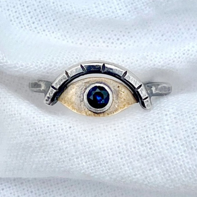 Ojo Ring - Brass, Silver + Sapphire