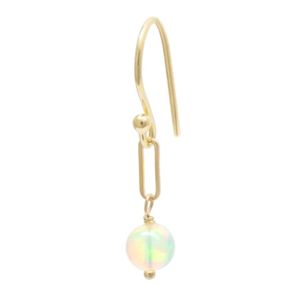 Opal Paper Clip Drop Earrings - 18k Gold 14k Gold + Opal
