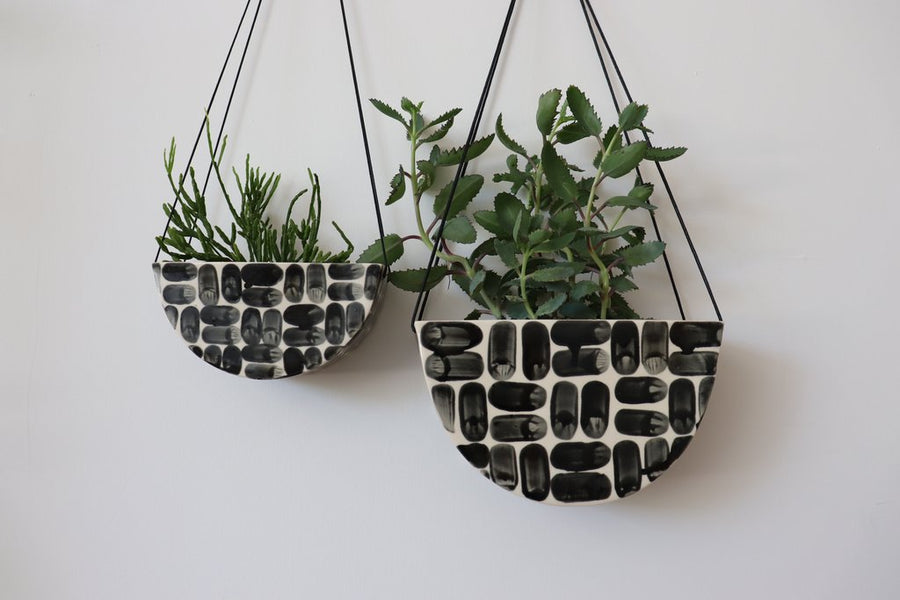 Half Moon Hanging Planter - Medium in Brick Pattern