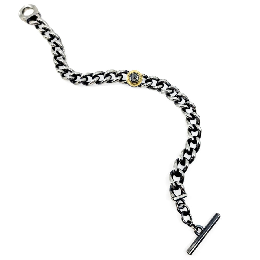 Rose Cut Diamond Silver Link Bracelet - 18k Gold + Diamond