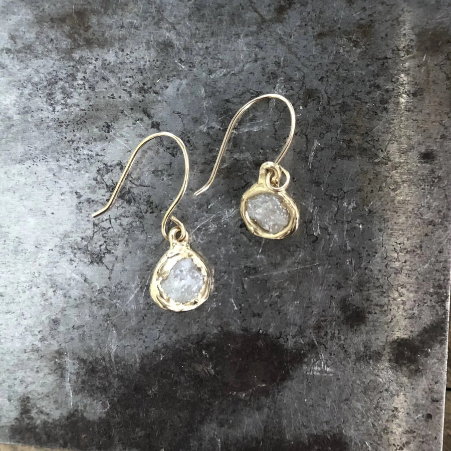 Rough Diamond Solitaire Earrings -14ky + Diamonds