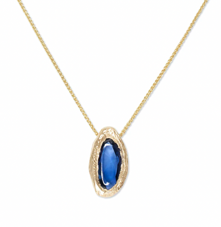 Freeform Slider Necklace - 18k Gold + Blue Sapphire