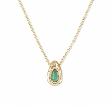 Teardrop Slider Necklace - 18k + Emerald