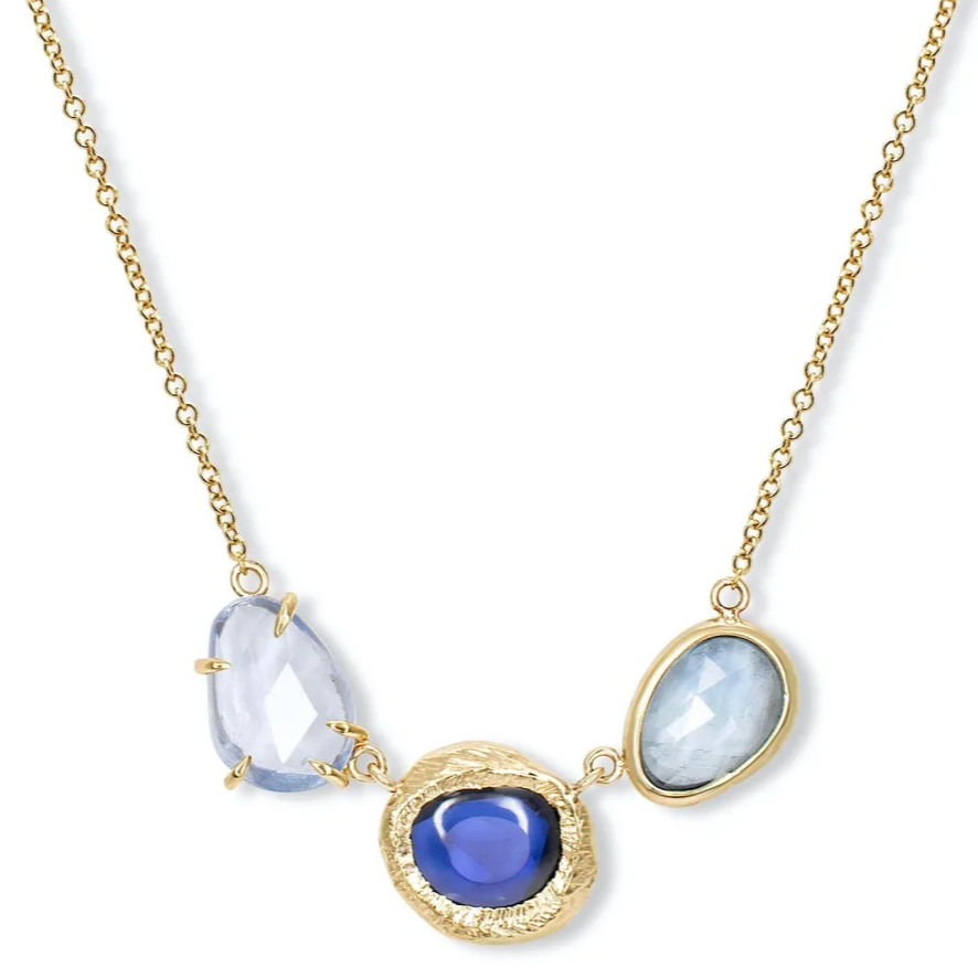 Triple Blue Sapphire Necklace - 18k Gold + Sapphires
