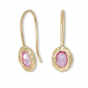 Oval Fixed Hook Earrings - 18k Gold + Pink Sapphire