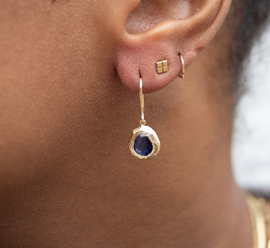 Carved Drop Earrings - 18k Gold + Blue Sapphires