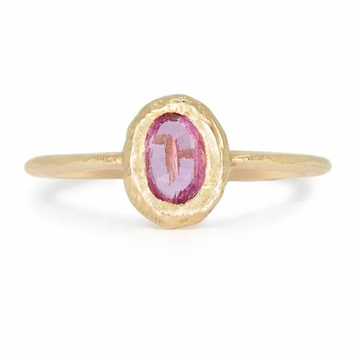 Oval North/South Ring - 18k Gold + Pink Sapphire