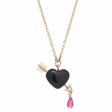 Cupid's Arrow Necklace - 14k Gold + Onyx + Ruby
