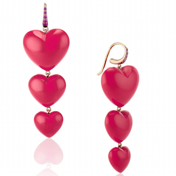 Triple Heart Earrings - 14k + Coral + Pink Sapphire