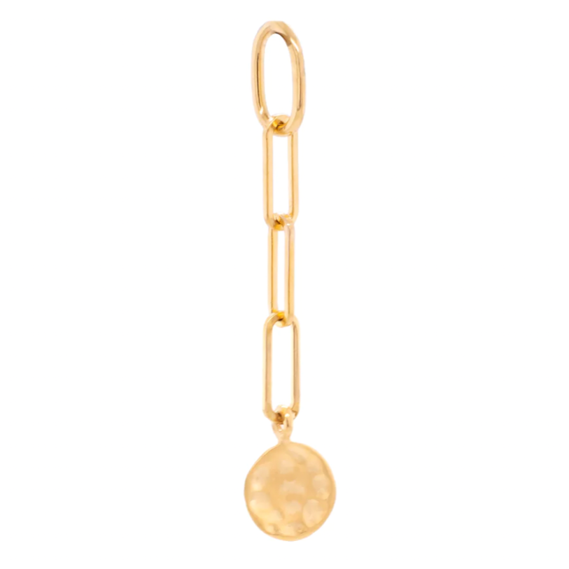 Mini Hammered Disc + Paperclip Link Charm - 18k Gold
