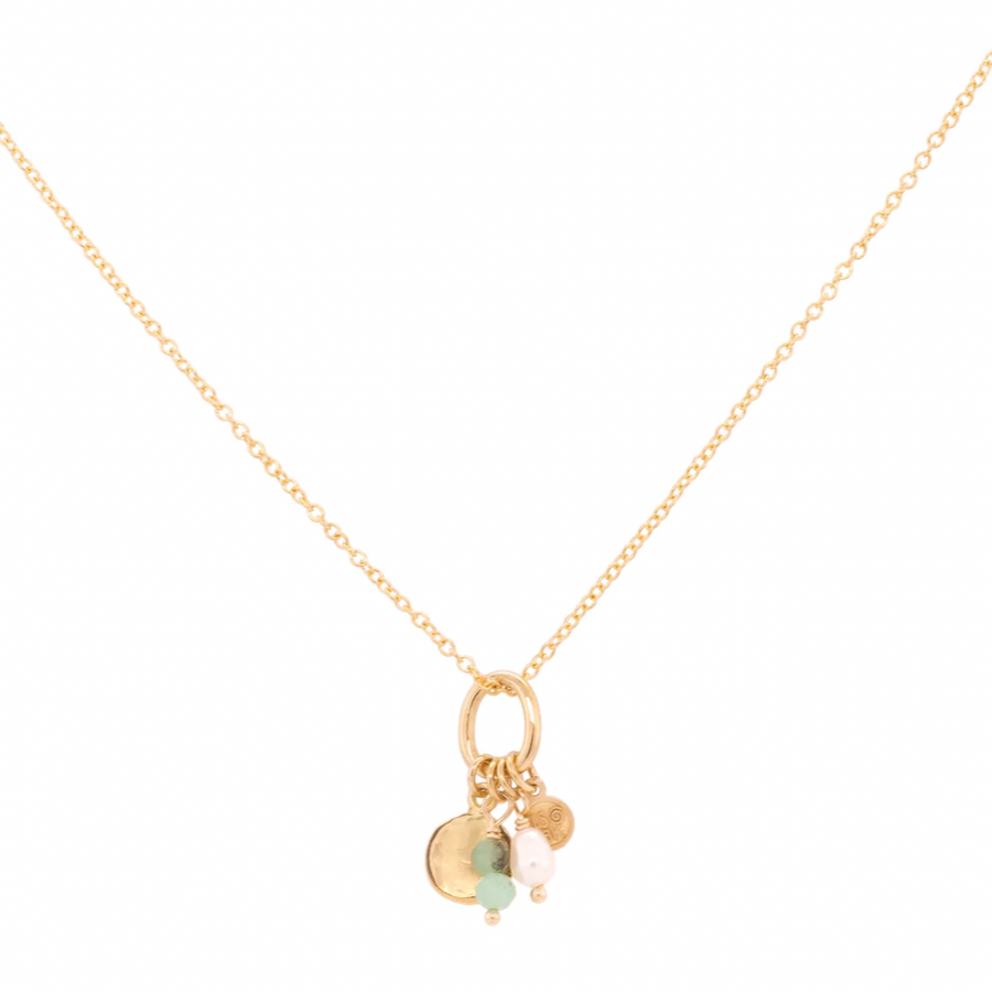 Mini Gemstone Charm Necklace - 18k Gold + Sakota Emerald