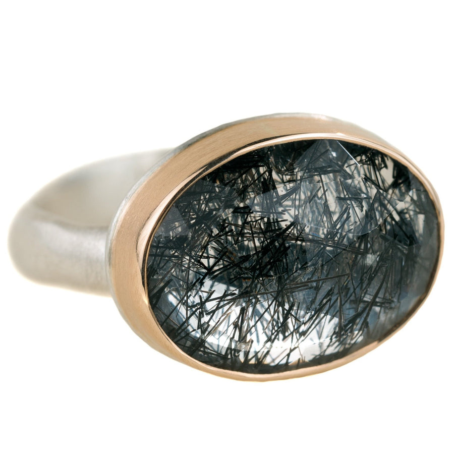 Tourmalinated Quartz Ring - Sterling Silver + 14k Gold
