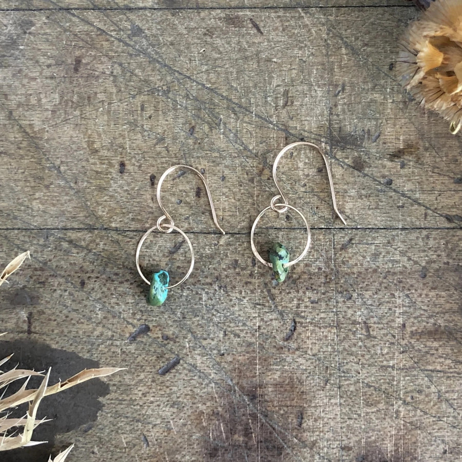 Turquoise Birthstone Earrings - Gold Fill, Brass + Turquoise
