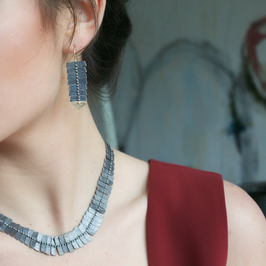 Slim Fishbone Two-Tone Earrings - 14k Gold + Silver