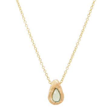 Teardrop Green Sapphire Necklace - 18 KT
