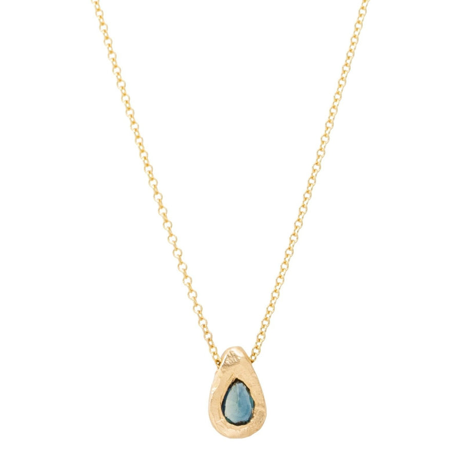 Teardrop Blue Sapphire Necklace - 18 KT