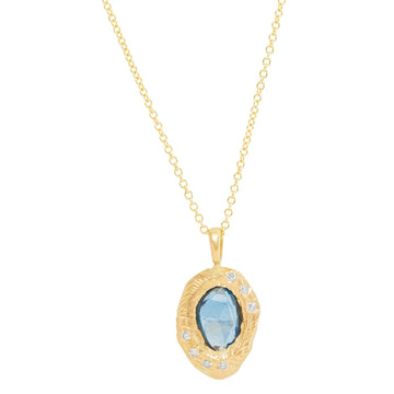Small Blue Sapphire and Diamond Necklace - 18k Gold
