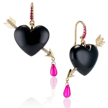 Lux Cupid's Arrow Earrings - 14k Gold, Onyx + White Diamonds