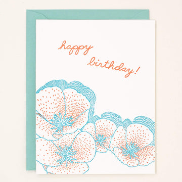 Birthday Poppies Letterpress Card
