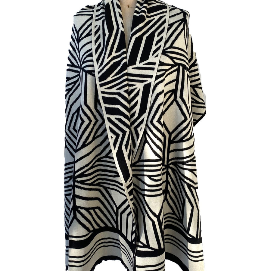100% Italian Spun Egyptian Cotton Body Cocoon Wrap: Camelia Print in Black + Cream