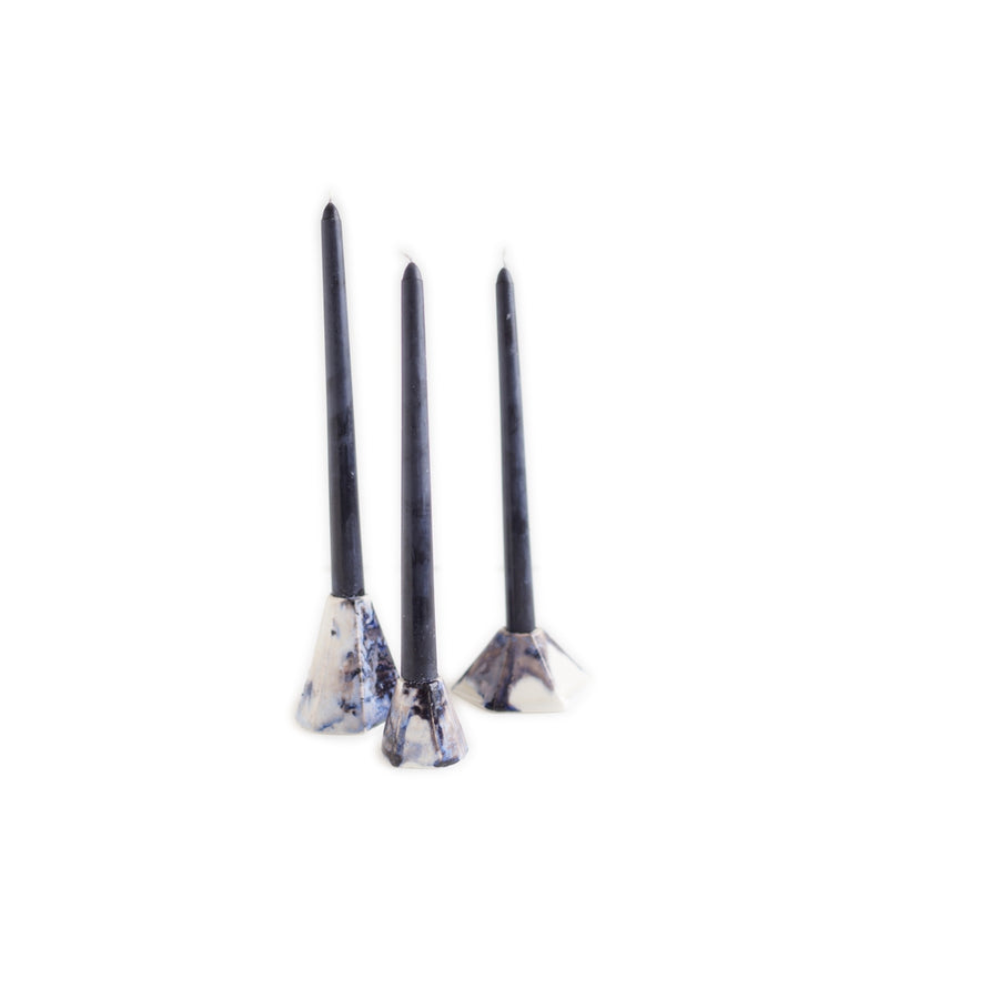 Geo Candle Stick Holder - Set of Three - Frost White