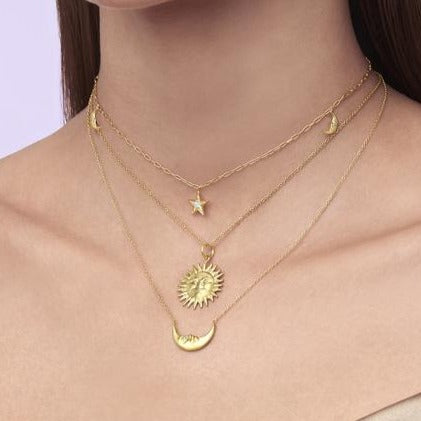 Crescent Moonface Necklace - 18k Gold + Diamonds