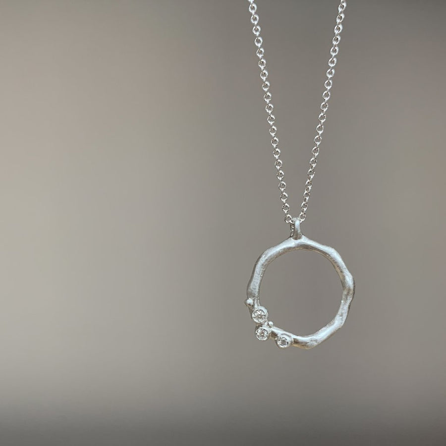 Encrusted Round Branch Necklace - Silver