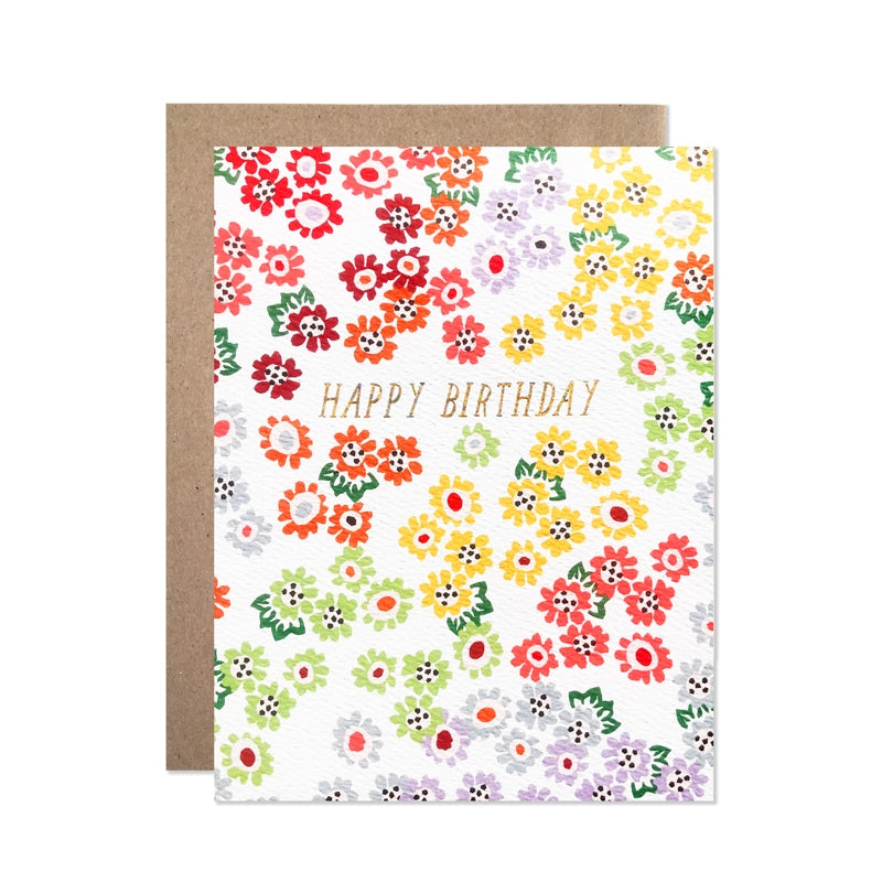 Happy Birthday Tiny Rainbow Floral + Glitter Foil Card