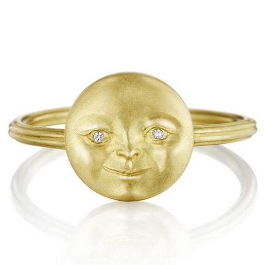 Gold Moonface Stacking Ring - 18k Gold + Diamonds