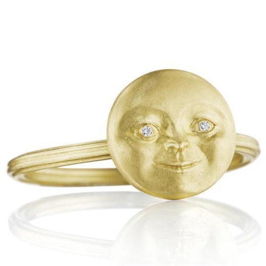 Gold Moonface Stacking Ring - 18k Gold + Diamonds