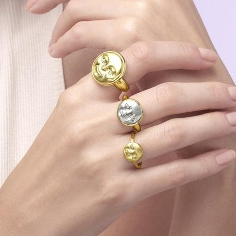 Gold Moonface Stacking Ring - 18k Gold + Diamonds