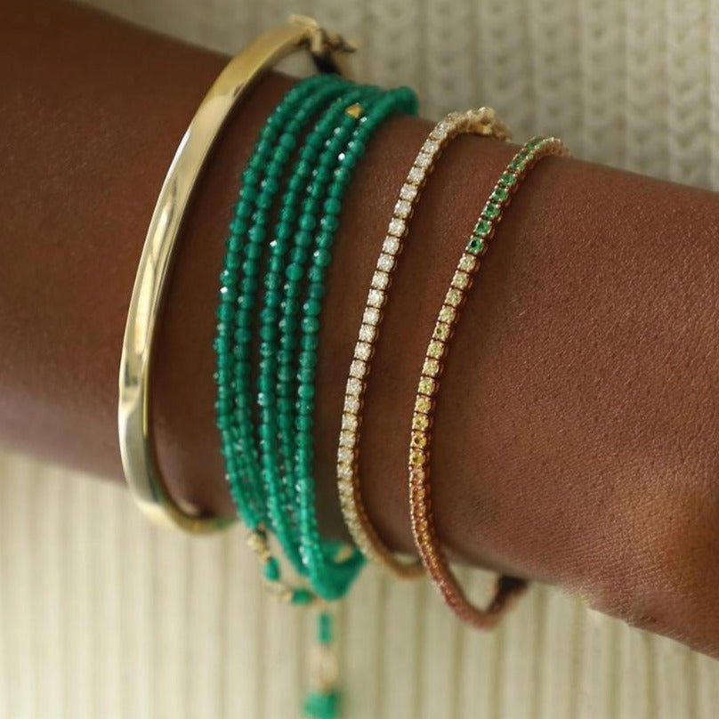 Green Onyx Wrap Bracelet-Necklace - 18k Gold + Green Onyx