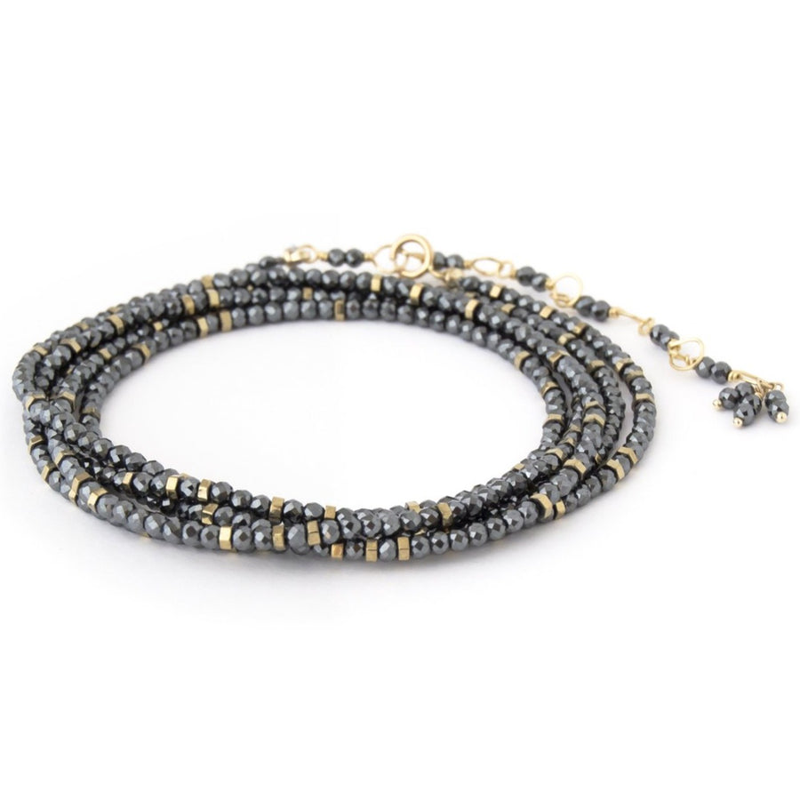 Confetti Hematite Wrap Bracelet - Necklace - 18k Gold + Hematite