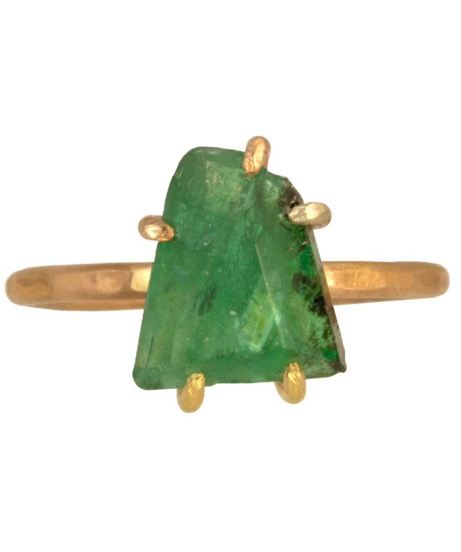 Zambian Emerald Medium Stone Ring on a Yellow Gold Band