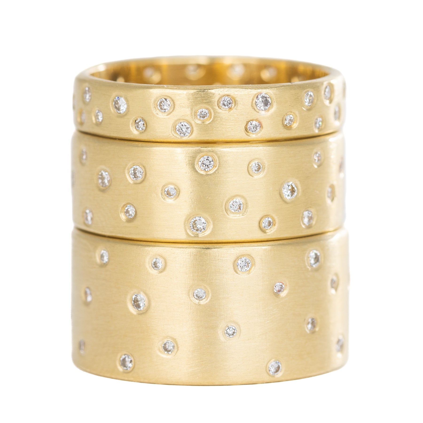 18ky Gold Scattered Diamond Band (Diamonds All The Way Around) - 4mm, 7mm, 10mm