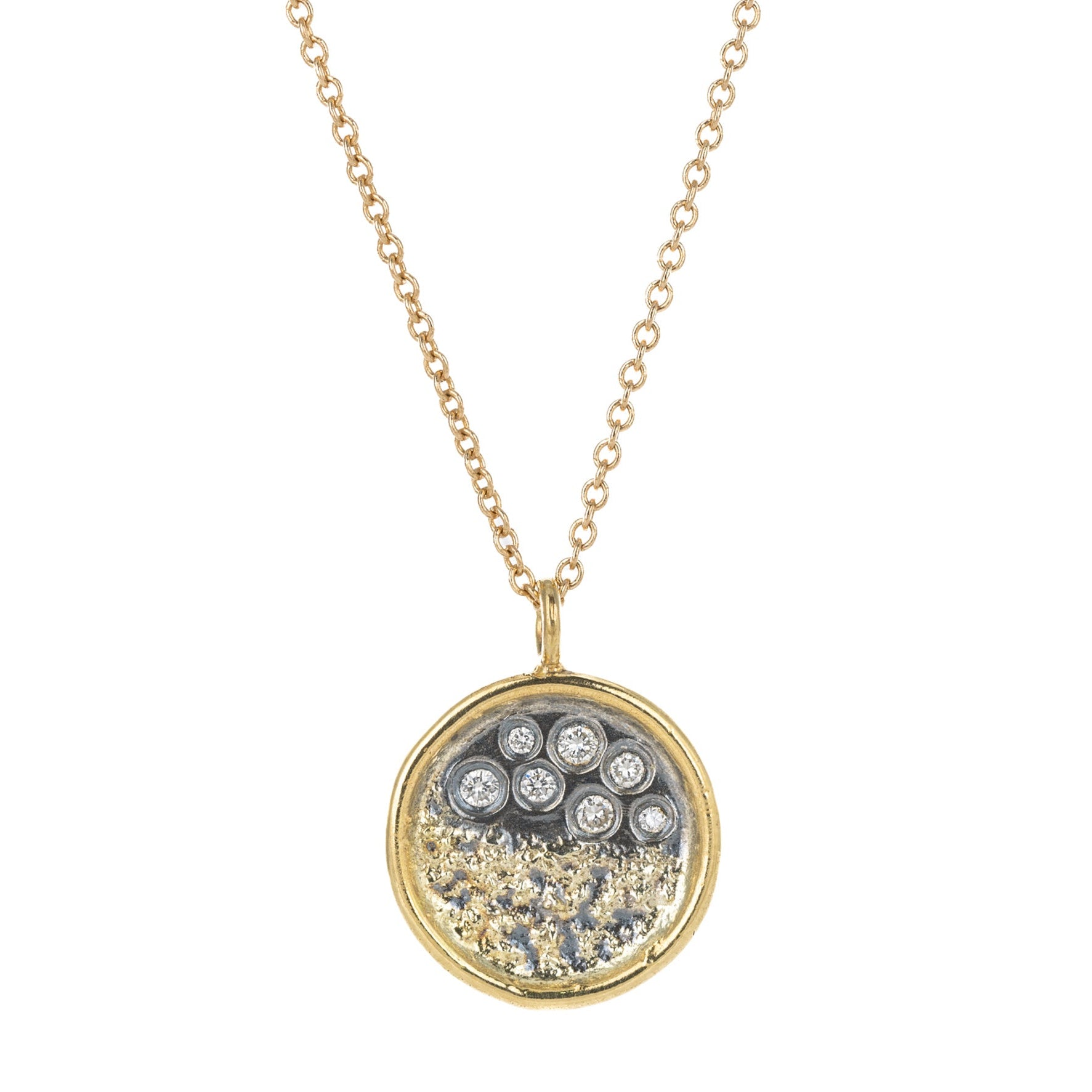 Traveler’s Coin Necklace - 22k/18k Gold, Oxidized Silver + Reclaimed Diamonds - KMJ Kate Maller Jewelry Jewelry - Necklaces