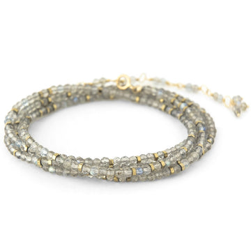 Confetti Labradorite Gemstone Wrap Bracelet-Necklace - 18k Gold + Labradorite