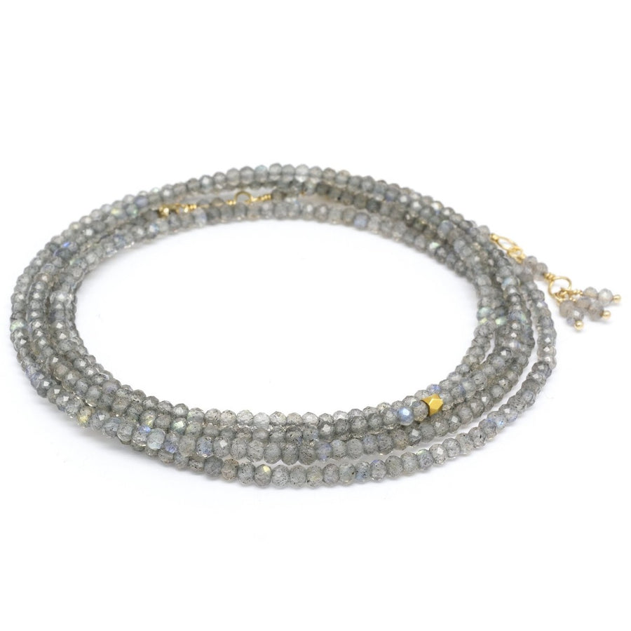 Labradorite Gemstone Wrap Bracelet-Necklace - 18k Gold + Labradorite